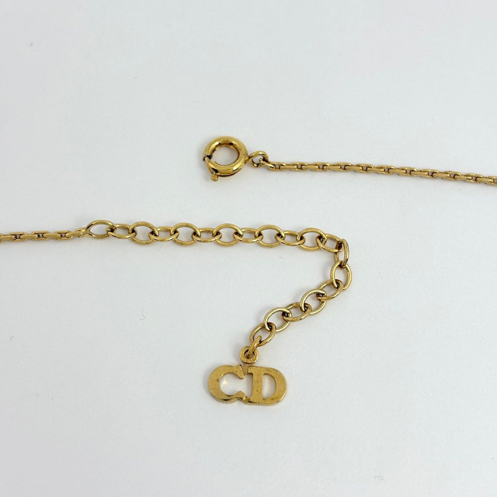 Dior Logo Rhinestone Necklace Heart Motif Gold Plated — view 3