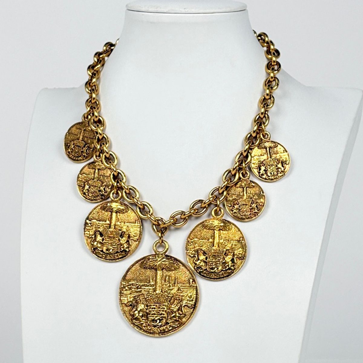 Chanel CC Logo Chain Necklace Coin Motif Gold Plated — view 6