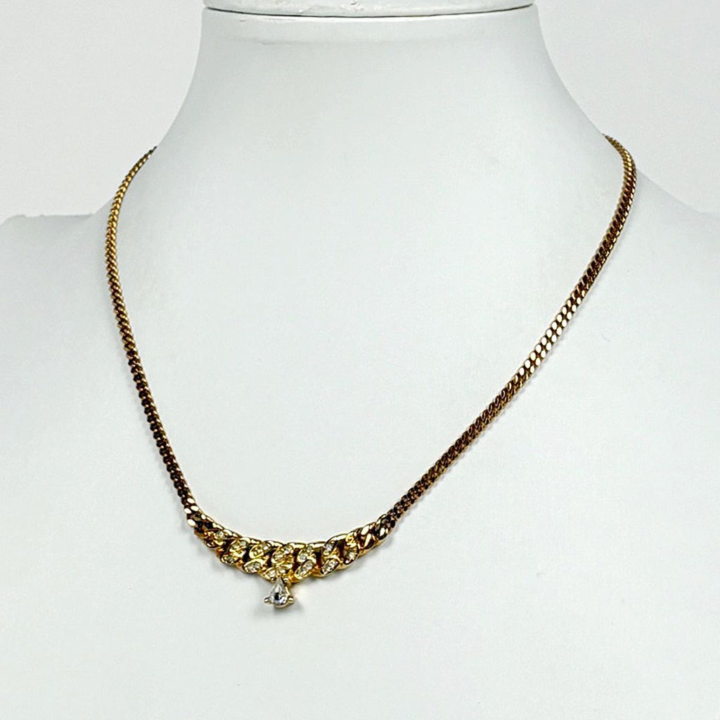 Dior Rhinestone Necklace CD Gold Plated — view 5