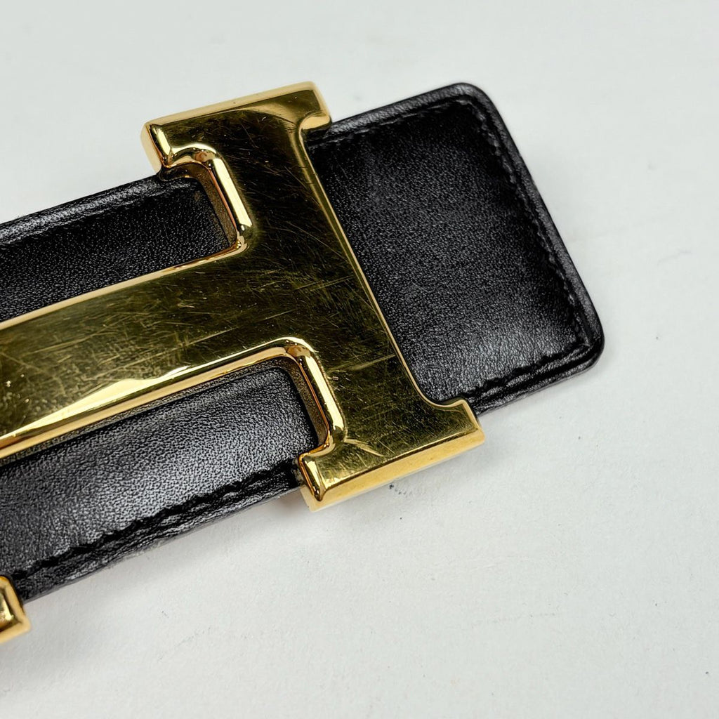 Hermes Constance Reversible Belt Box Calf Courchevel Black Gold — view 5