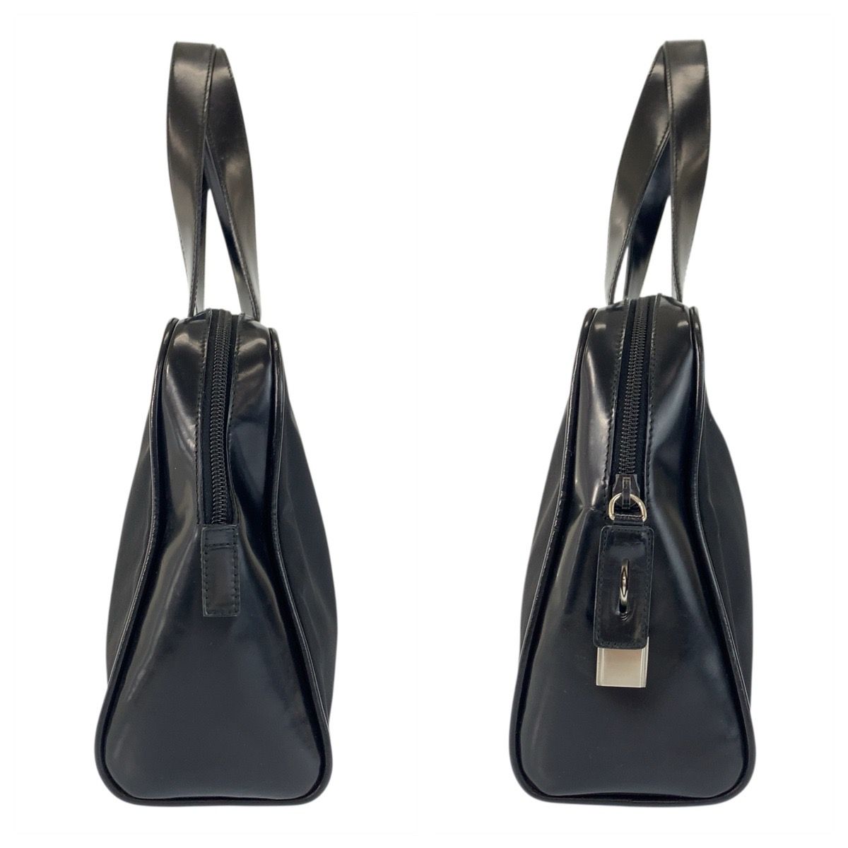 Prada Tessuto Black Silver Nylon Leather Handbag — view 7