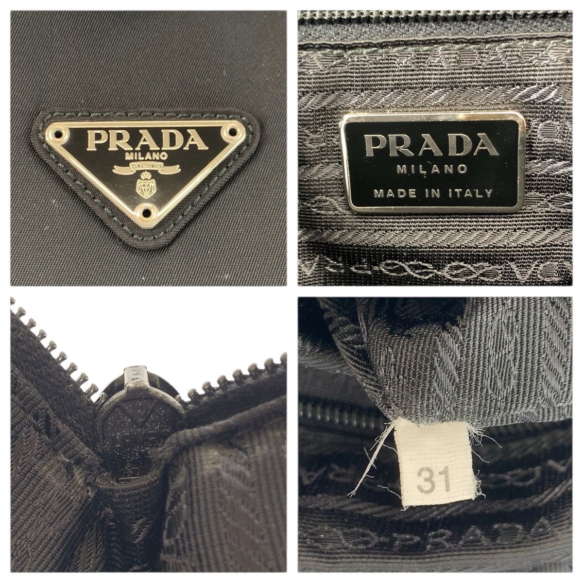 Prada Tessuto Black Silver Nylon Leather Handbag — view 3