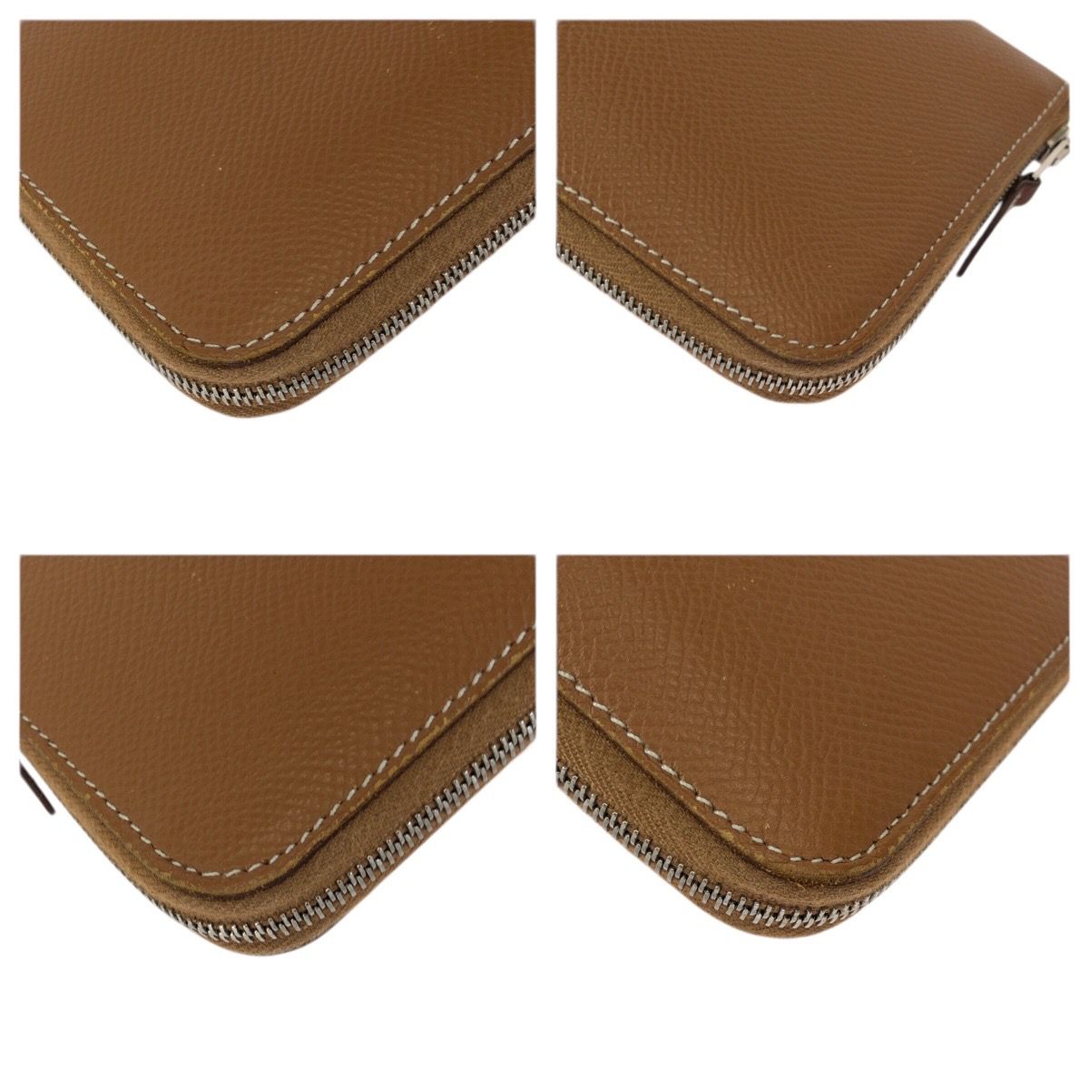 Hermes Azap Long Silk in Gold Brown Silver Veau Zip Around Coin Purse — view 3