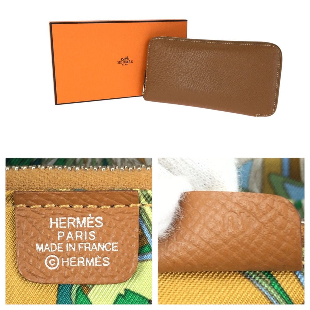 Hermes Azap Long Silk in Gold Brown Silver Veau Zip Around Coin Purse — view 5