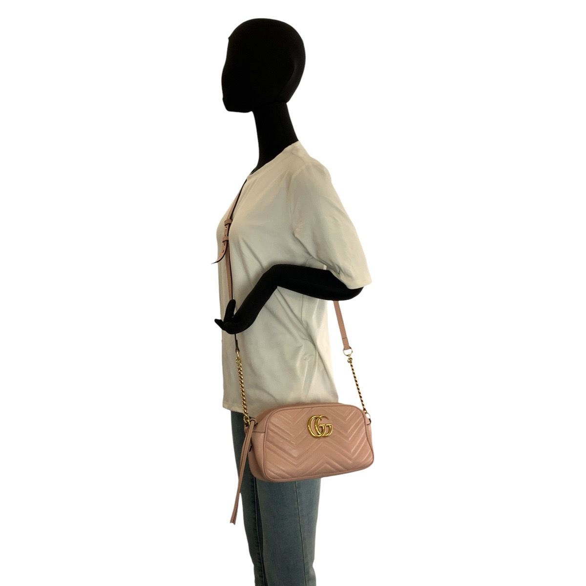 Gucci GG Marmont Pink Gold Leather Shoulder Bag Pochette — view 7