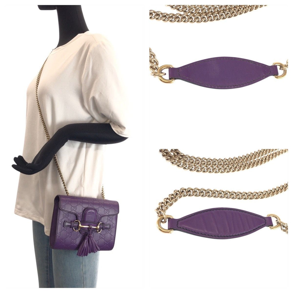 Gucci Guccissima Horsebit Emily Purple Leather Chain Shoulder Bag — view 7