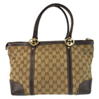 Gucci Brea Brown Beige Gold GG Canvas Leather Tote — view 2