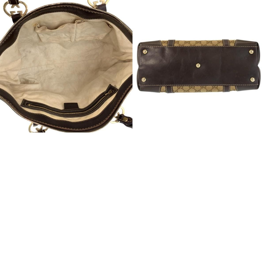 Gucci Brea Brown Beige Gold GG Canvas Leather Tote — view 9