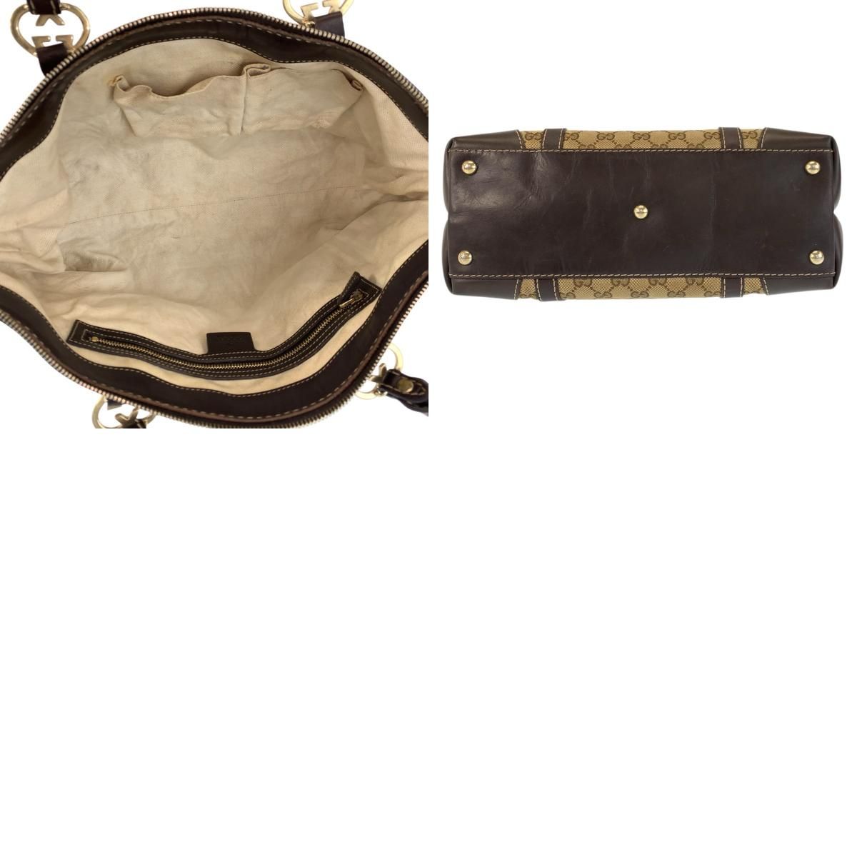 Gucci Brea Brown Beige Gold GG Canvas Leather Tote — view 9