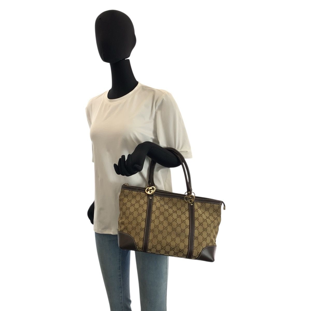 Gucci Brea Brown Beige Gold GG Canvas Leather Tote — view 7