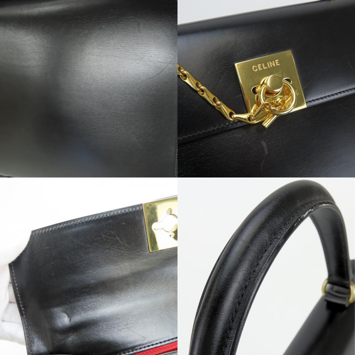 Celine Handbag Ganchini Leather Black Gold Chain — view 6
