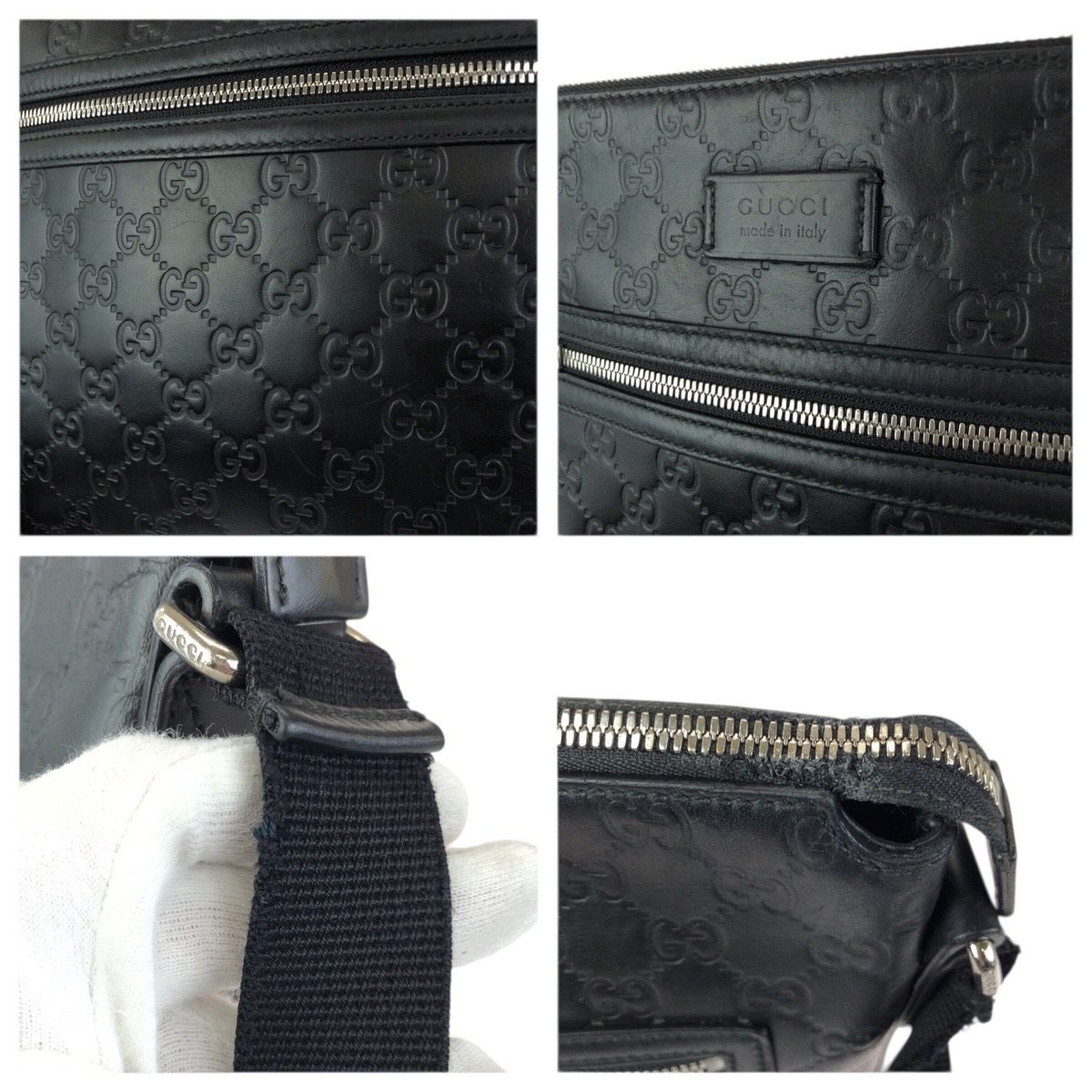 Gucci Guccissima Black Silver Leather Shoulder Bag — view 5