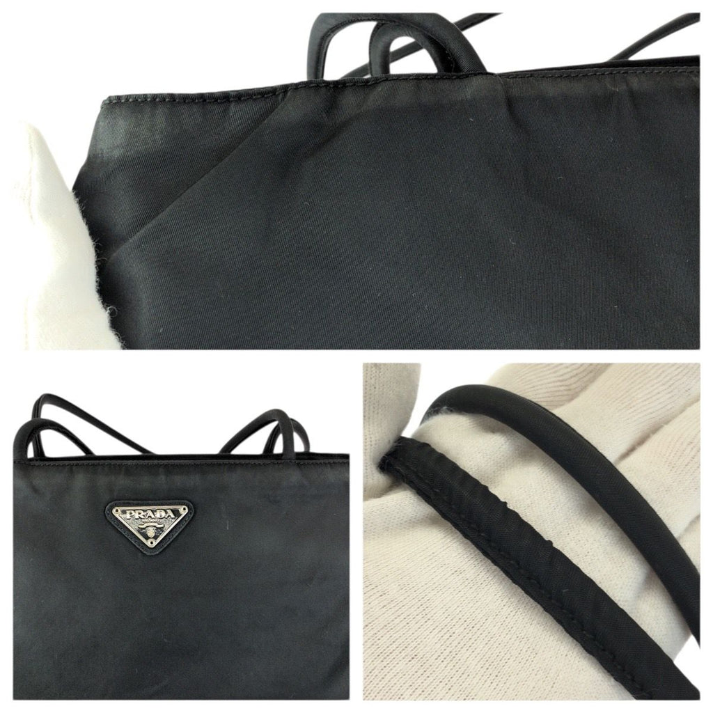 Prada Tessuto Black Silver Nylon Tote Shoulder Bag — view 6