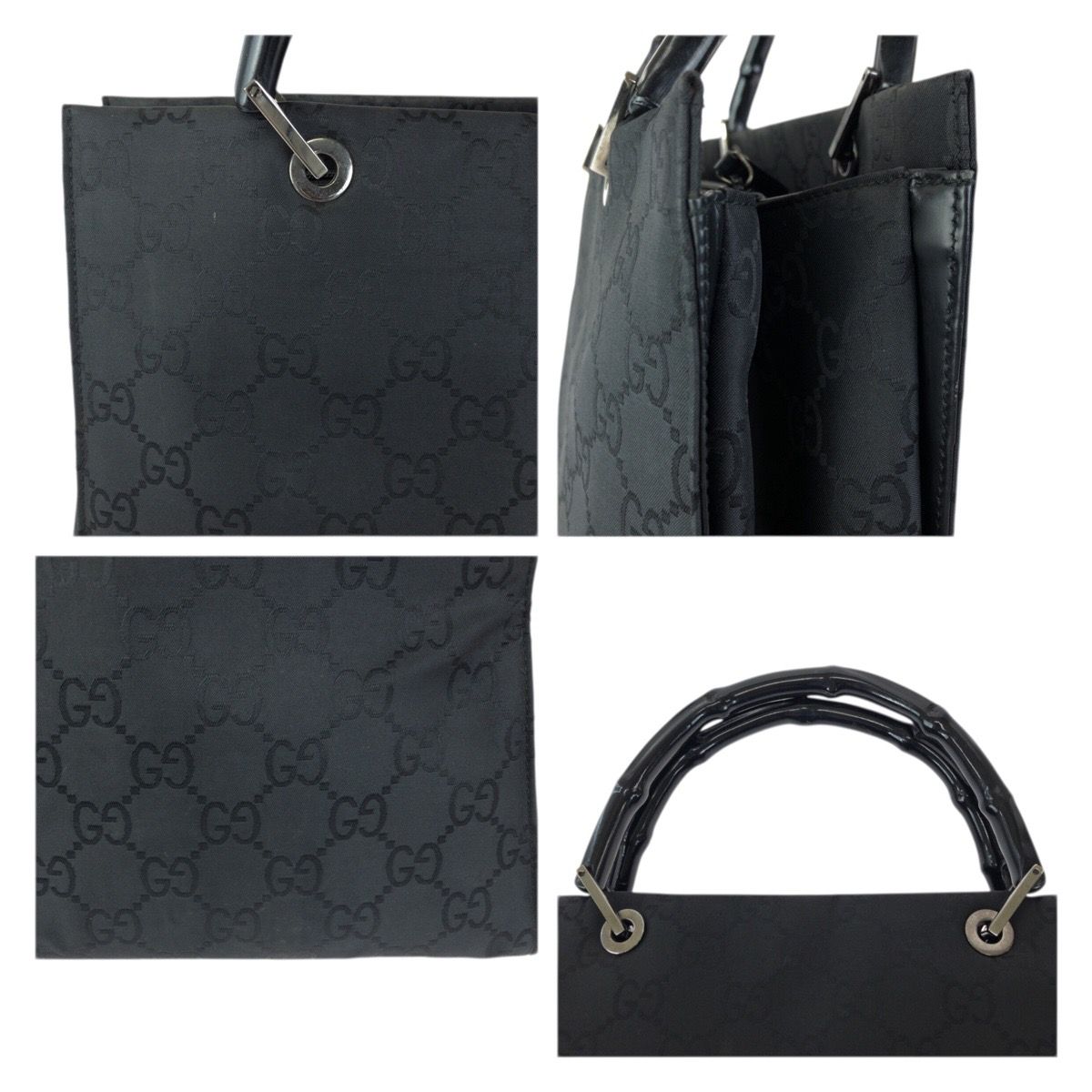 Gucci Bamboo GG Pattern Black Silver Nylon 002 Tote — view 5