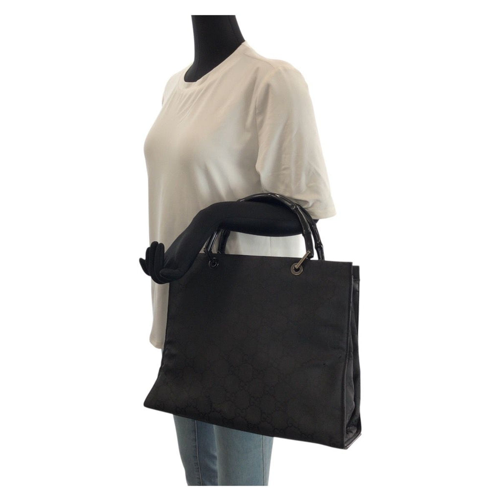 Gucci Bamboo GG Pattern Black Silver Nylon 002 Tote — view 7