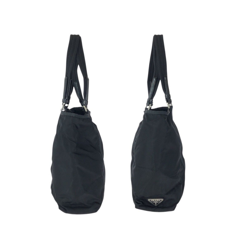 Prada Tessuto Black Silver Nylon Leather Tote Shoulder Bag — view 8
