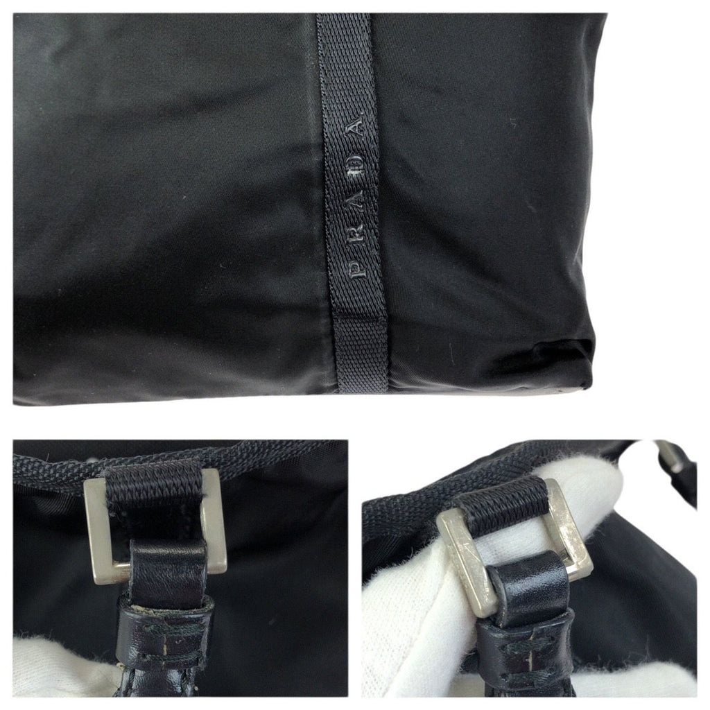 Prada Tessuto Black Silver Nylon Leather Tote Shoulder Bag — view 5