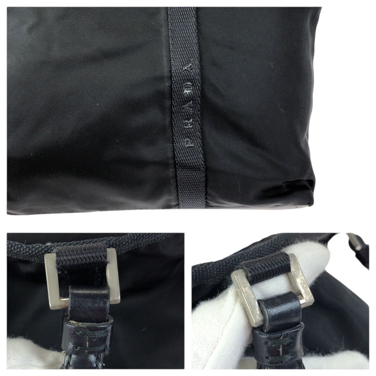 Prada Tessuto Black Silver Nylon Leather Tote Shoulder Bag — view 5