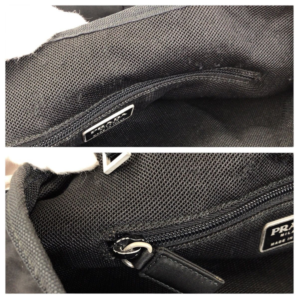 Prada Tessuto Black Silver Nylon Leather Tote Shoulder Bag — view 6