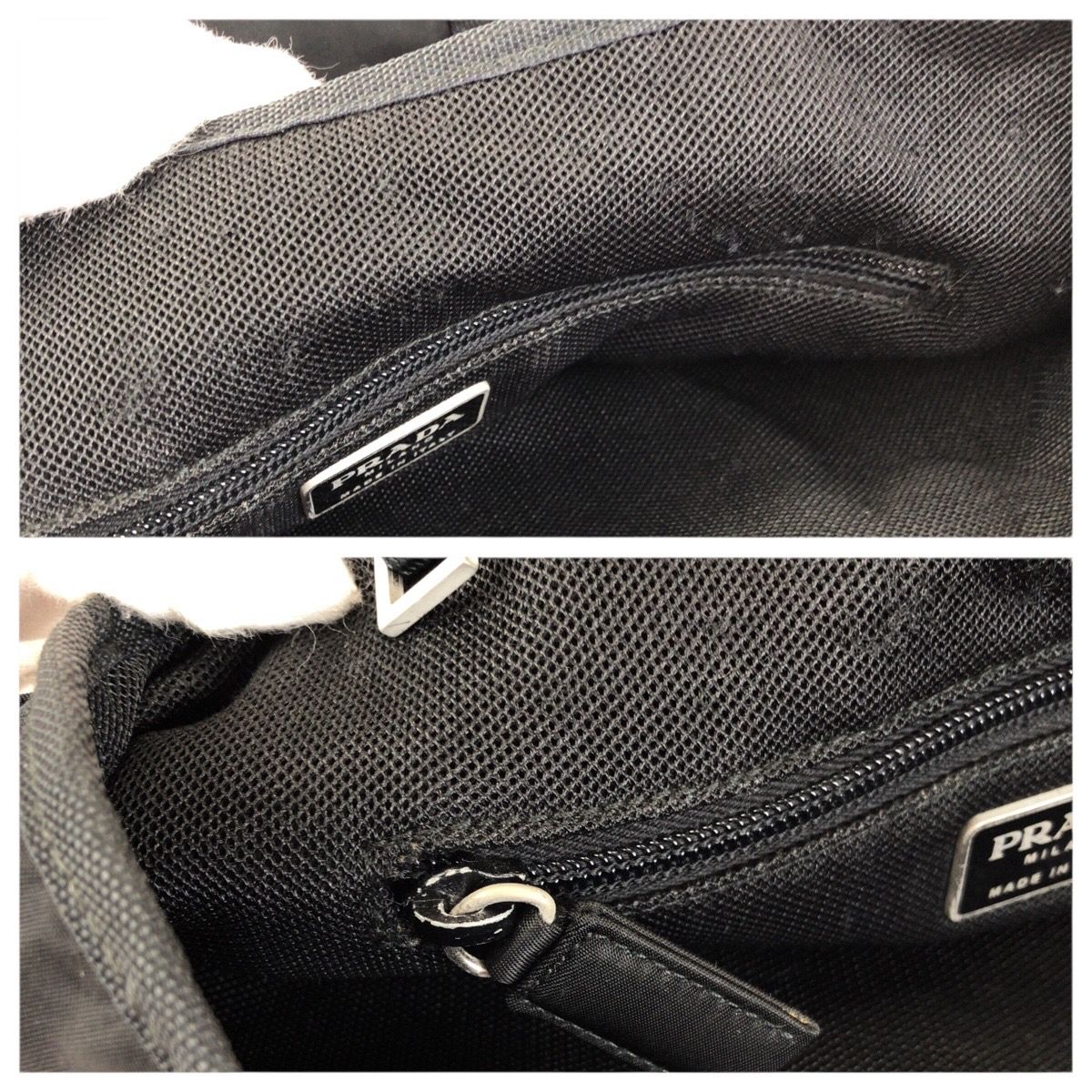 Prada Tessuto Black Silver Nylon Leather Tote Shoulder Bag — view 6
