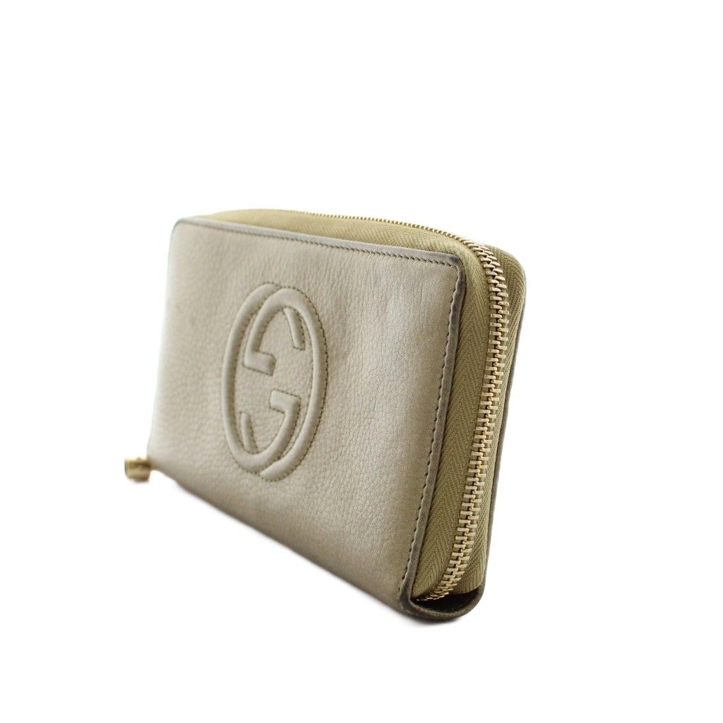 Gucci Interlocking Wallet Zip Around Coin Purse Leather Gold — view 4