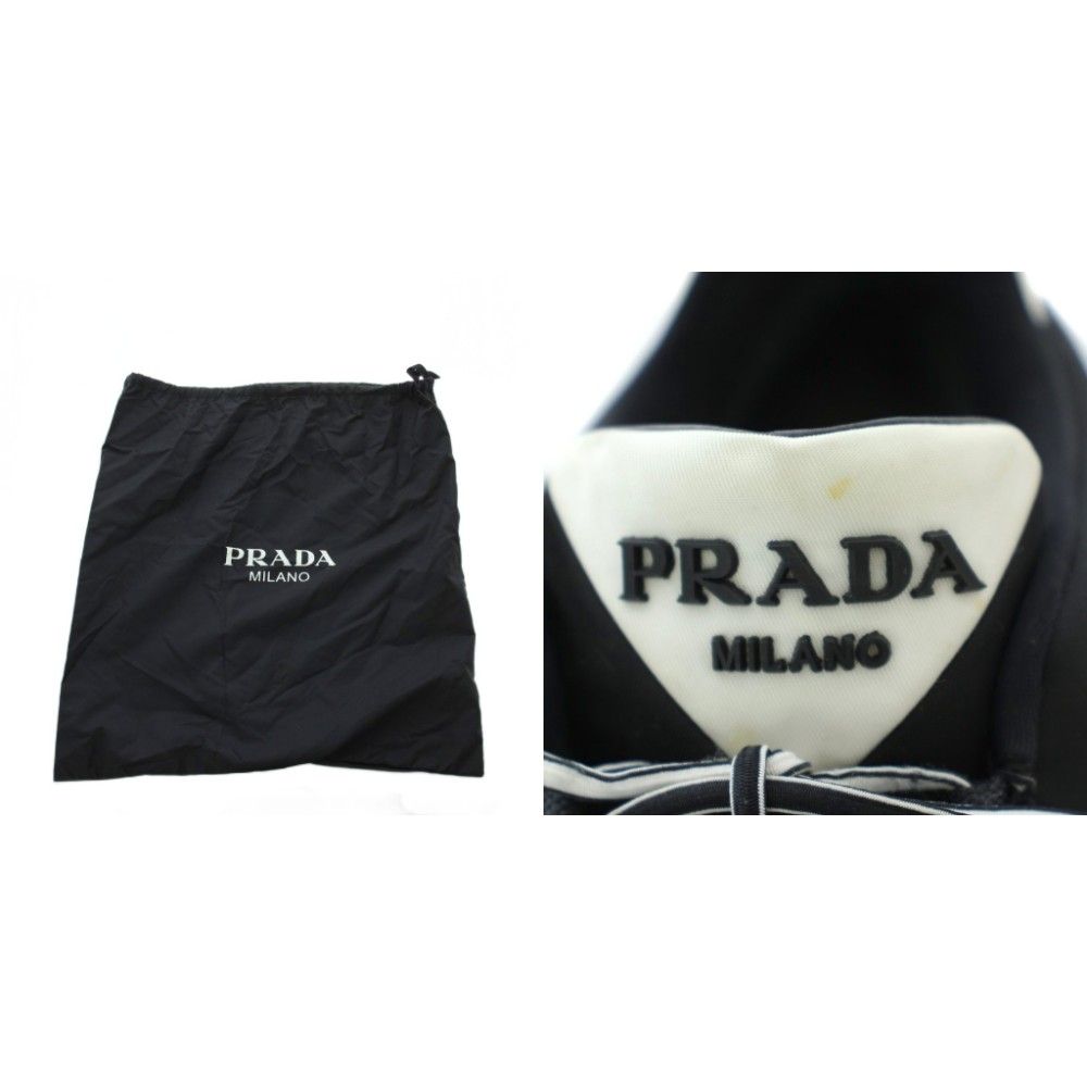 Prada Re-Nylon Gabardine Sneakers 36.5 Black Quilted Upper Lug Sole Mid Cut RI — view 8