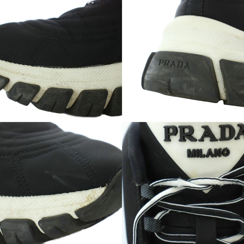 Prada Re-Nylon Gabardine Sneakers 36.5 Black Quilted Upper Lug Sole Mid Cut RI — view 9