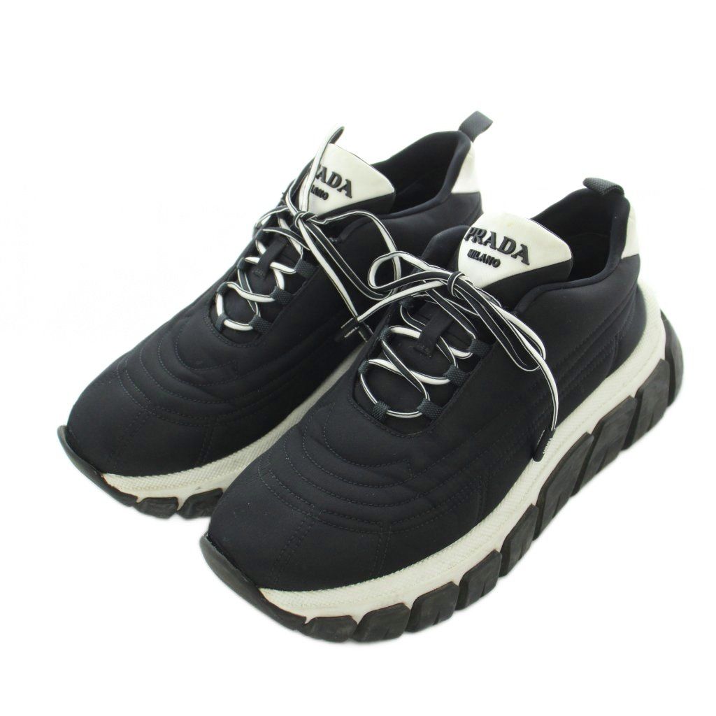 Prada Re-Nylon Gabardine Sneakers 36.5 Black Quilted Upper Lug Sole Mid Cut RI — view 2