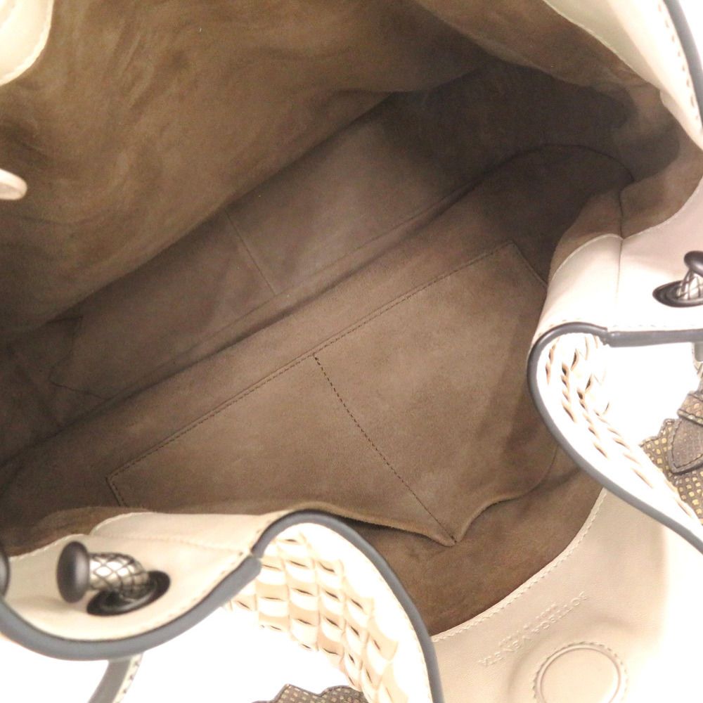 Bottega Veneta Intrecciato Mist Mink Snakeskin White Tote — view 6