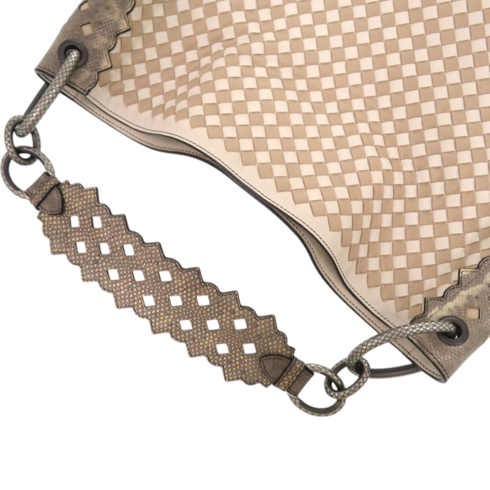Bottega Veneta Intrecciato Mist Mink Snakeskin White Tote — view 3