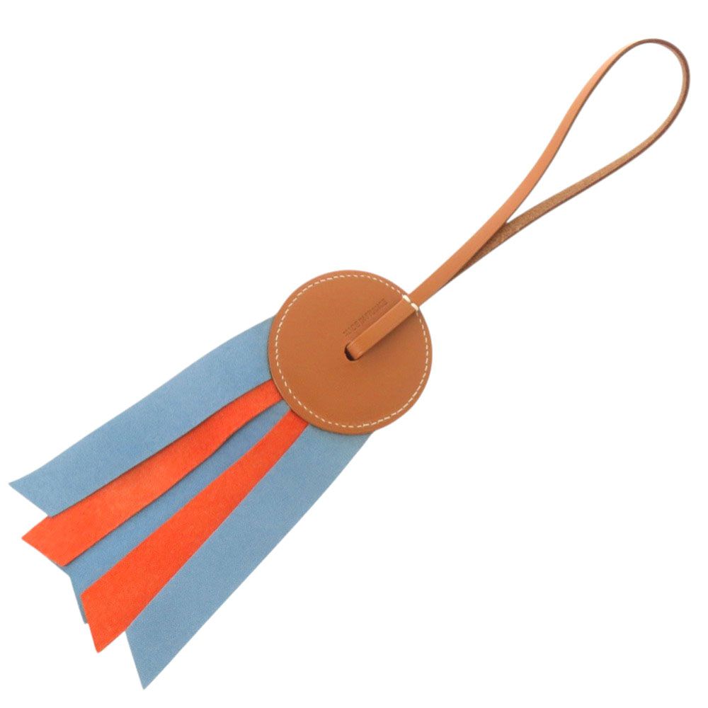 Hermes Paddock Flot Bag Charm Strap Leather Blue Atoll Brown Orange — view 3