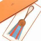 Hermes Paddock Flot Bag Charm Strap Leather Blue Atoll Brown Orange — view 2