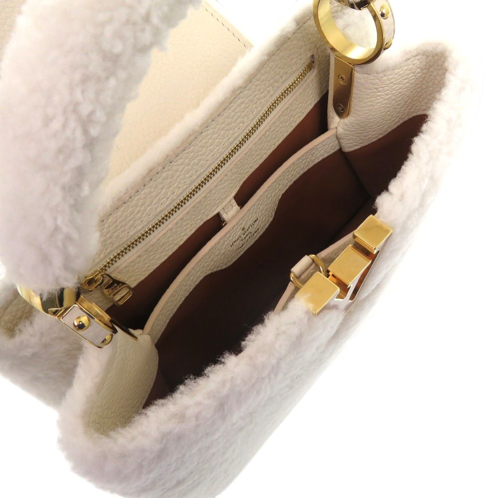 Louis Vuitton Capucines BB Shearling Lamb Leather White Handbag — view 7