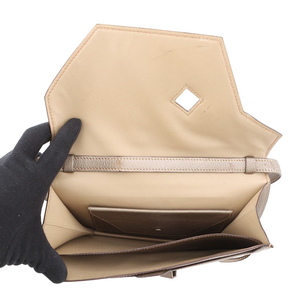 Hermes Shoulder Bag Envelope Gold Silver Chevre Misor — view 6