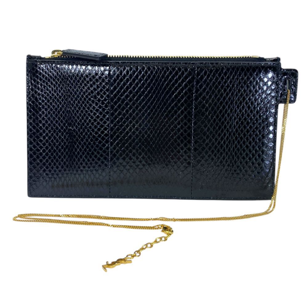 Saint Laurent Paris Chain Pochette Pouch Clutch Leather Gold Black Sophisticatio — view 2