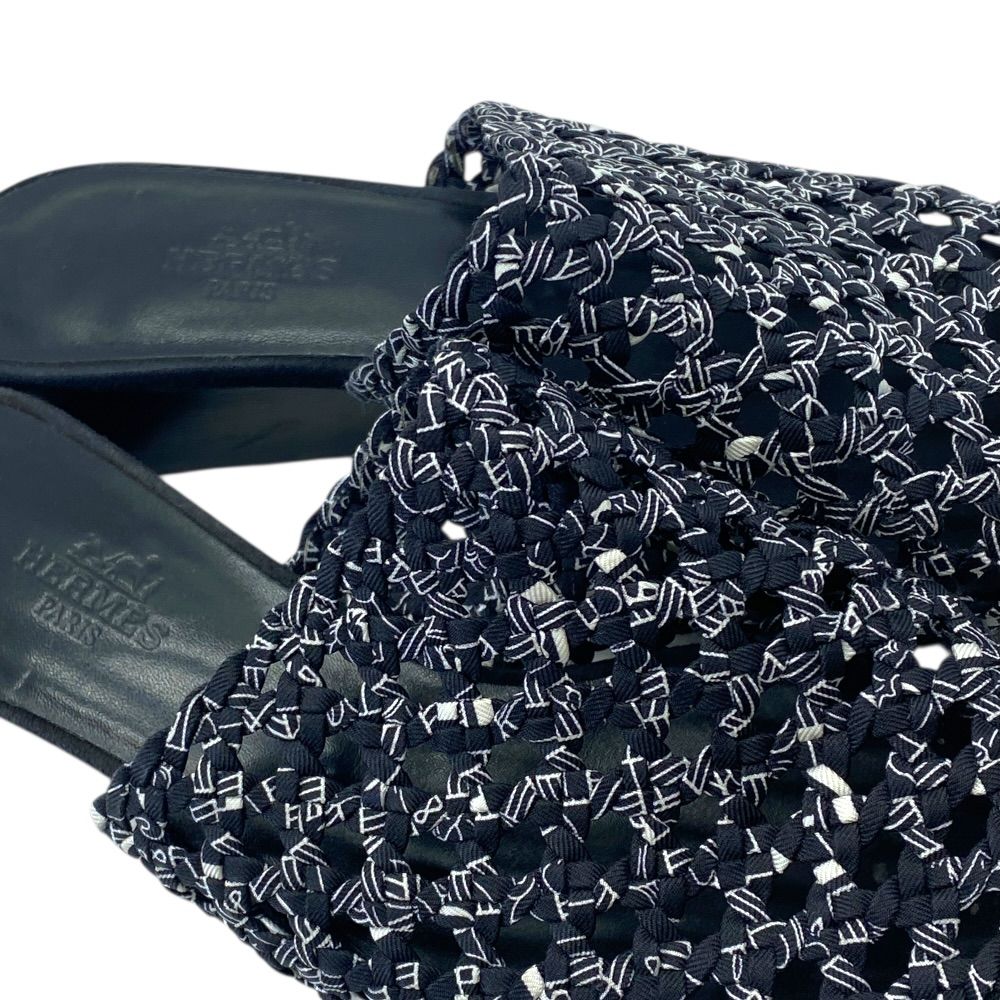 Hermes Mesh Sandals Mule Shoes Black Leather Sophistication Lightweight — view 7