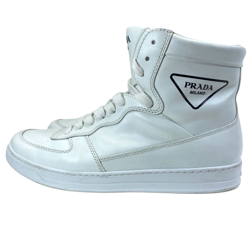 Prada High Cut Sneakers Lace Up Shoes Leather White Triangle Logo Sophistication — view 3
