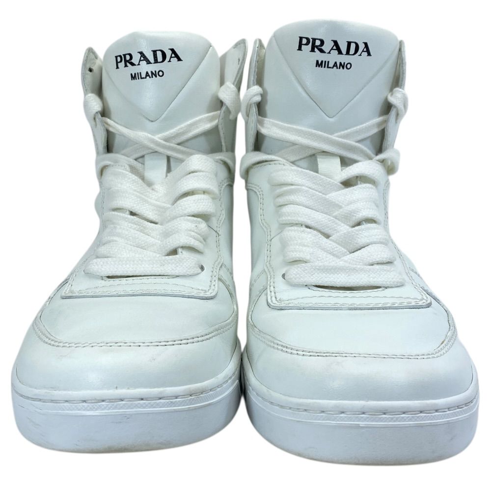 Prada High Cut Sneakers Lace Up Shoes Leather White Triangle Logo Sophistication — view 2