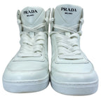 Prada High Cut Sneakers Lace Up Shoes Leather White Triangle Logo Sophistication — view 2