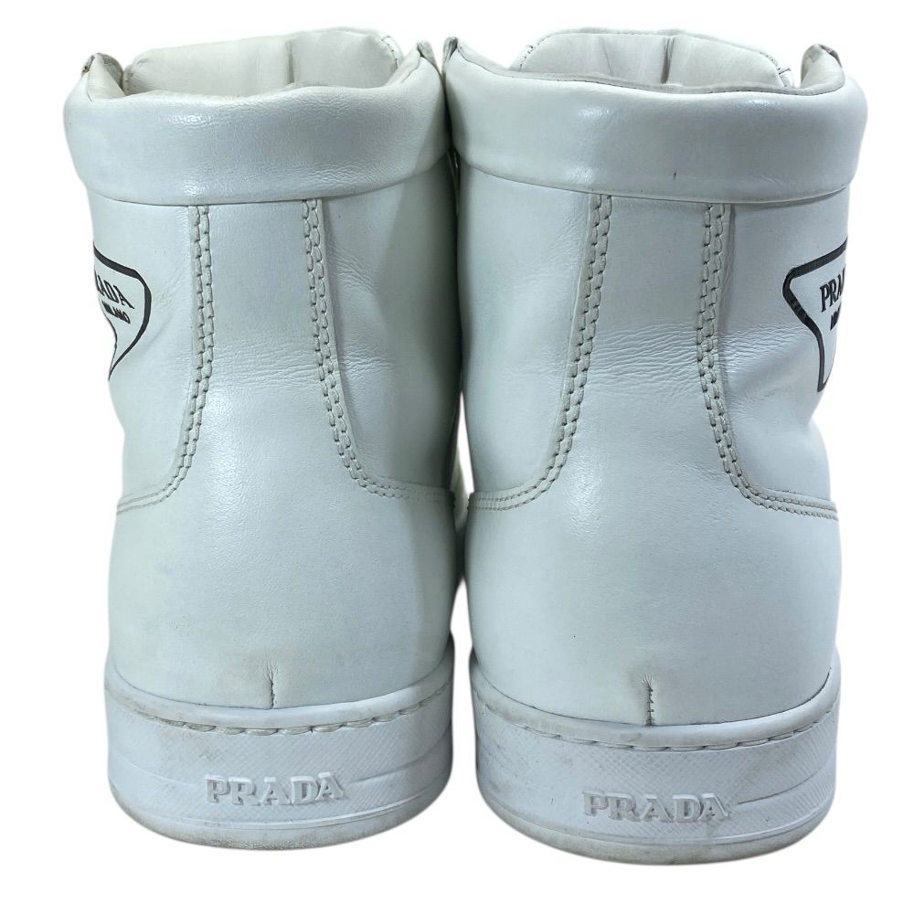 Prada High Cut Sneakers Lace Up Shoes Leather White Triangle Logo Sophistication — view 4