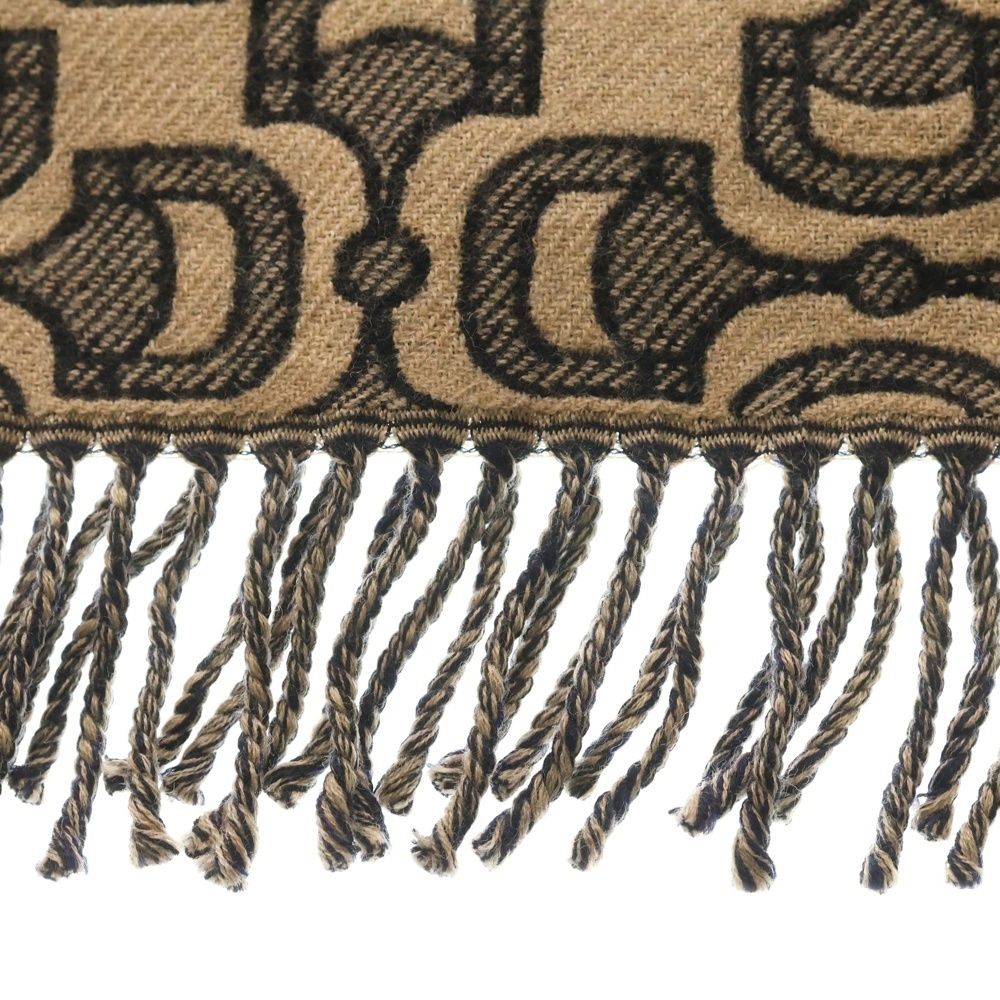 Gucci Horsebit Pattern Fringe Scarf Beige — view 3