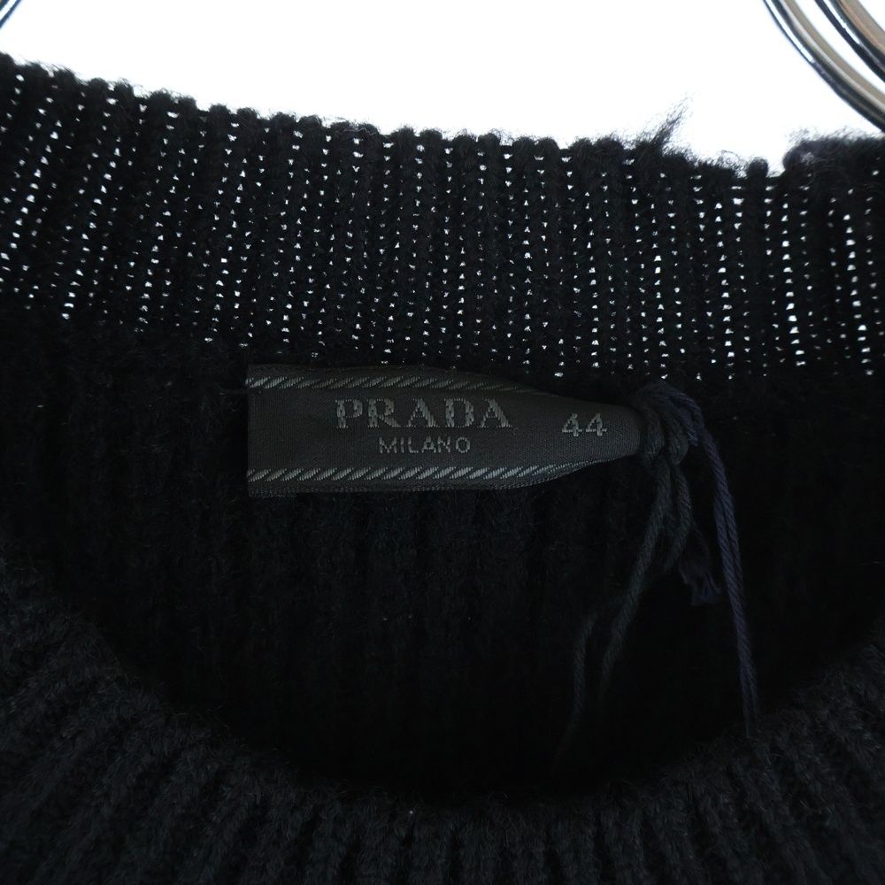 Prada Black Wool Crew Neck Sweater with Pendant Knit — view 6