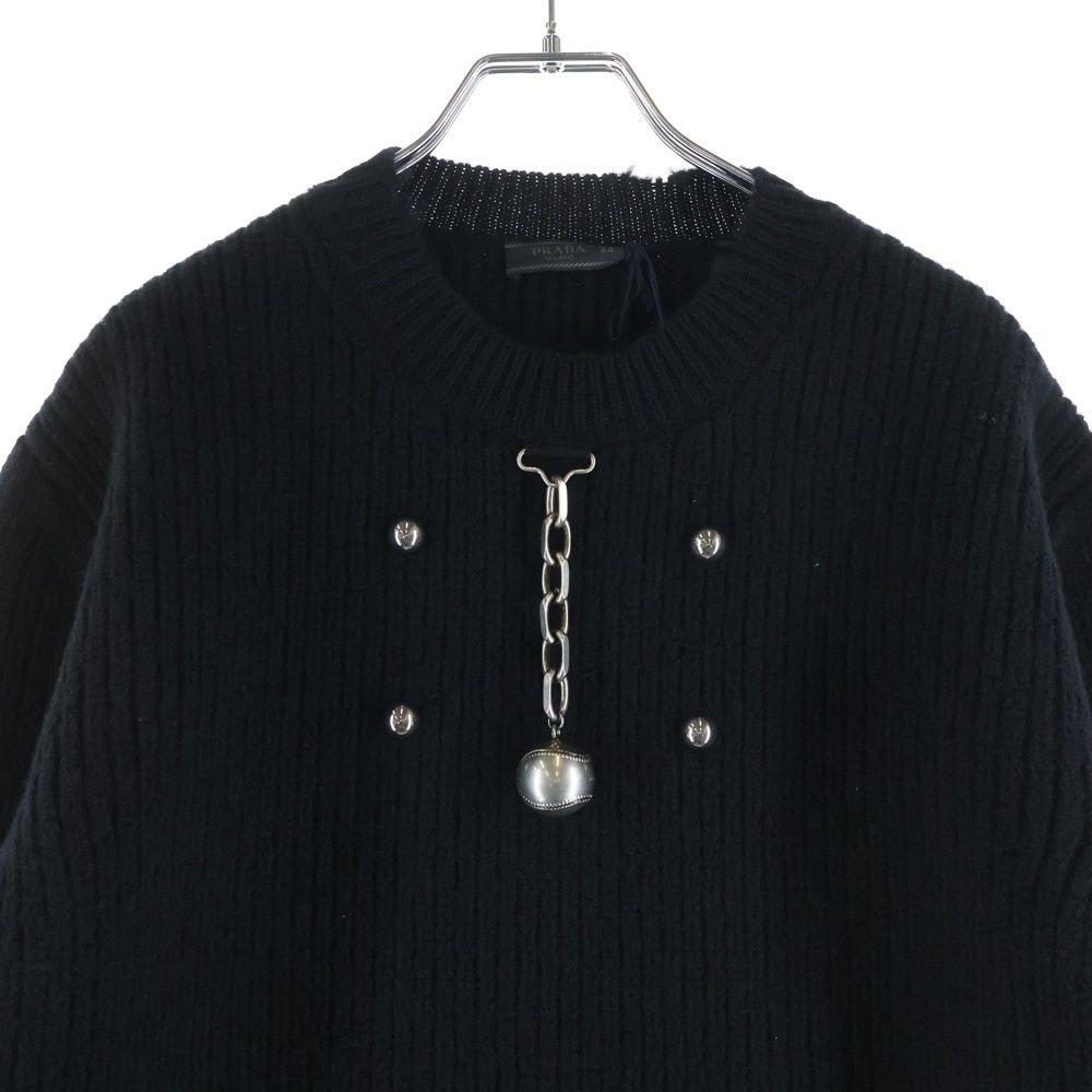 Prada Black Wool Crew Neck Sweater with Pendant Knit — view 3