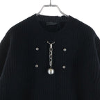 Prada Black Wool Crew Neck Sweater with Pendant Knit — view 3