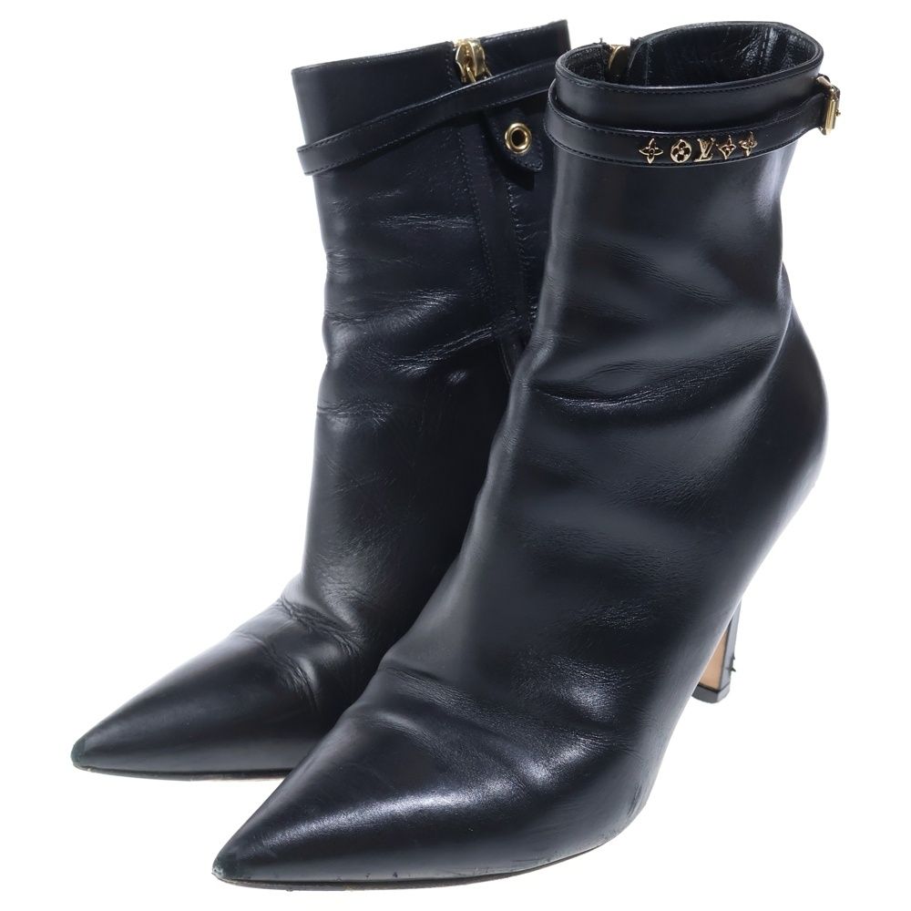 Louis Vuitton Monogram Leather Pointed Toe Heel Short Boots Black — view 2