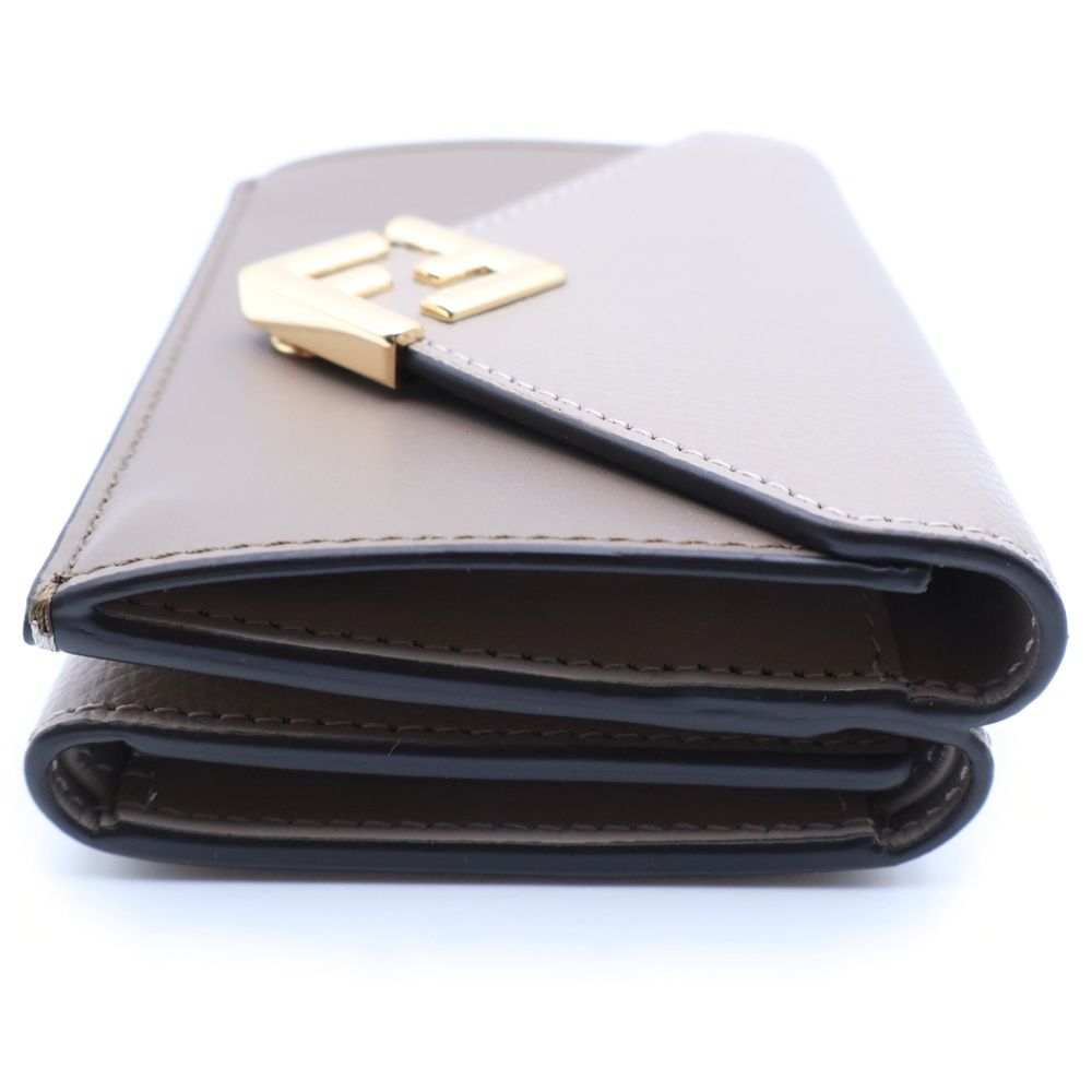 Fendi FF Diamond Compact Wallet Trifold Coin Case Beige Leather Gold — view 3