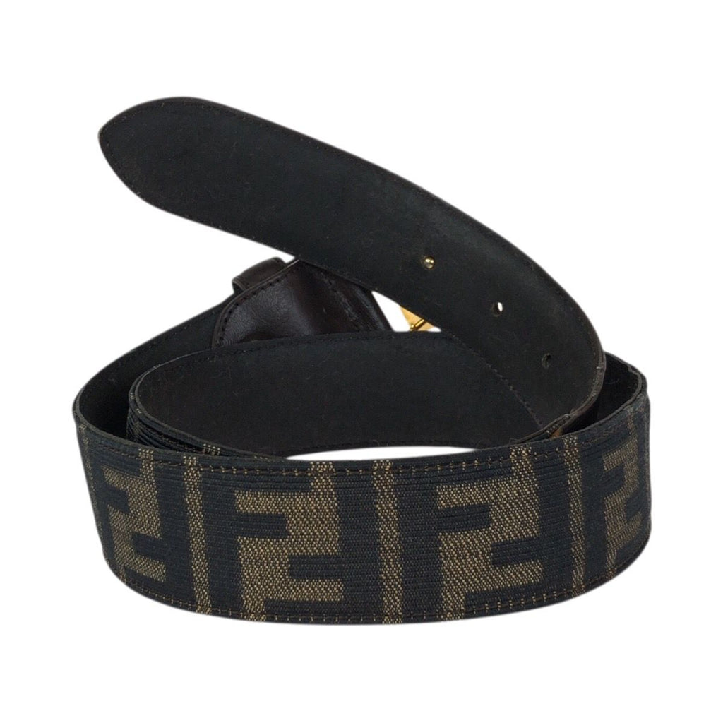 Fendi Zucca FF Logo Dark Brown Gold Canvas Leather Belt — view 3