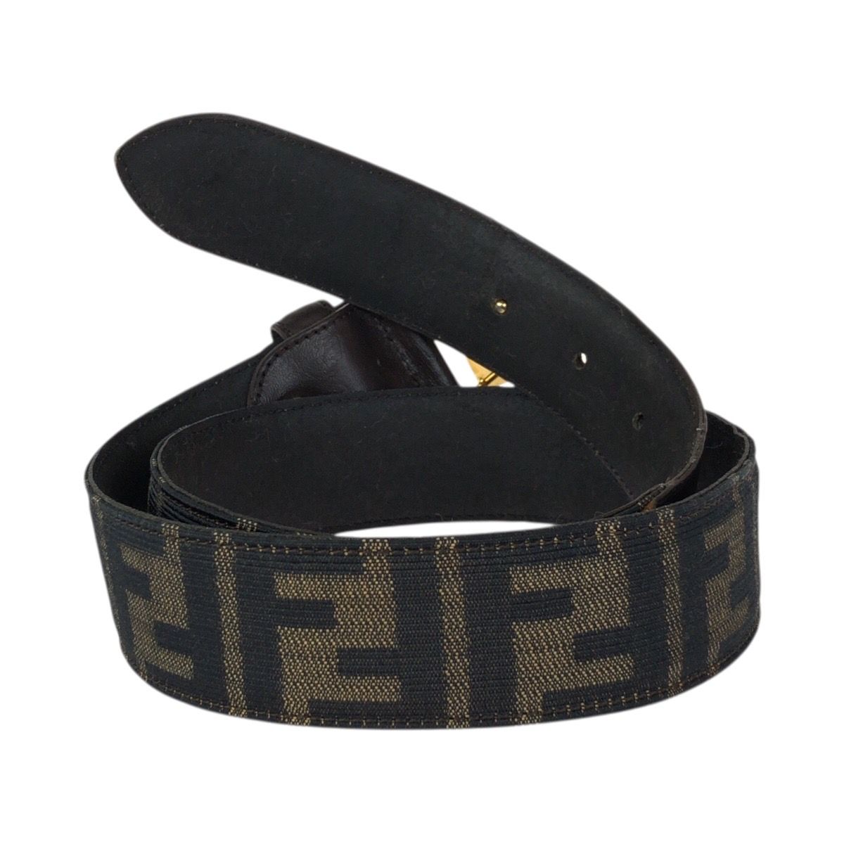 Fendi Zucca FF Logo Dark Brown Gold Canvas Leather Belt — view 3