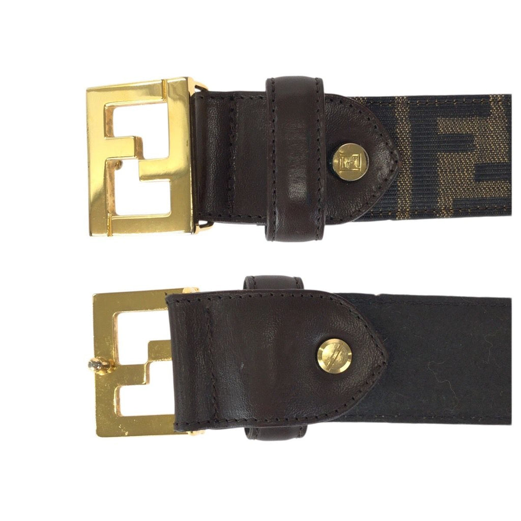 Fendi Zucca FF Logo Dark Brown Gold Canvas Leather Belt — view 6