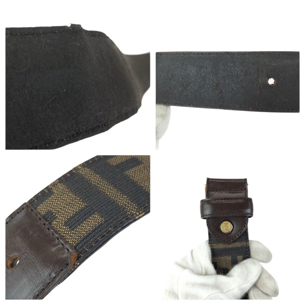 Fendi Zucca FF Logo Dark Brown Gold Canvas Leather Belt — view 8